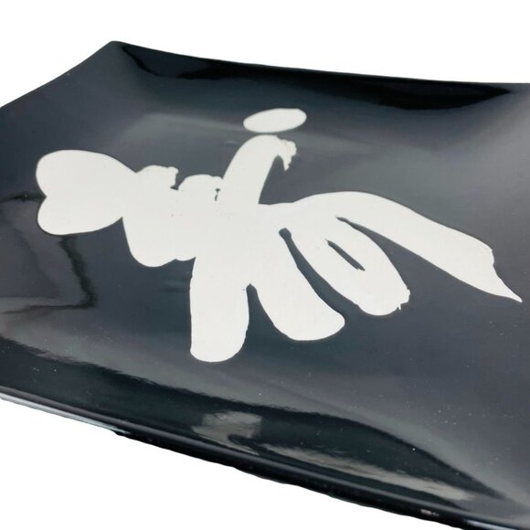 Large Black Ceramic Platter Plate White Glossy Square Abstract Art u - Picture 4 of 4